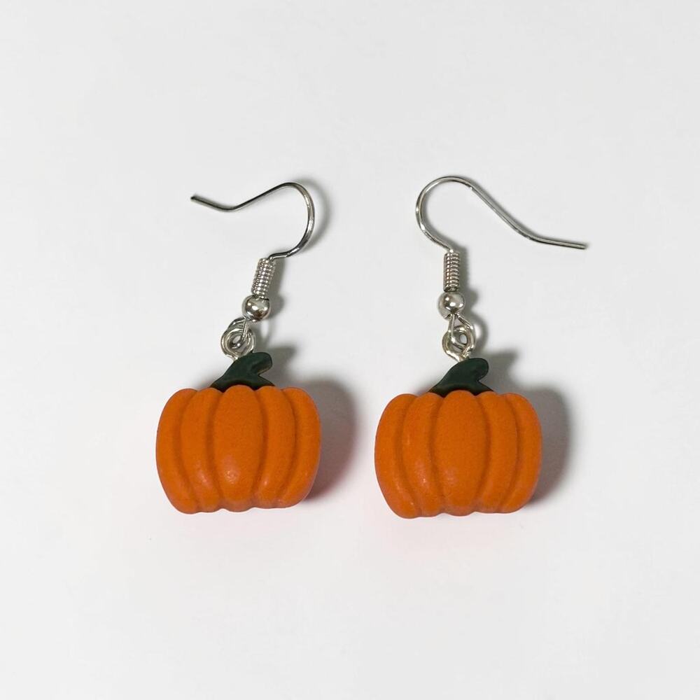Small Orange Pumpkin Dangle Earrings